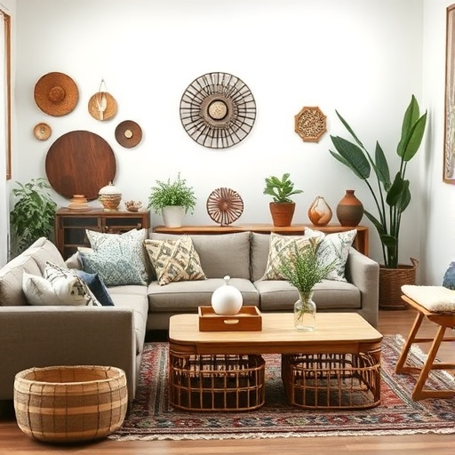 Bohemian accessories in a living room
