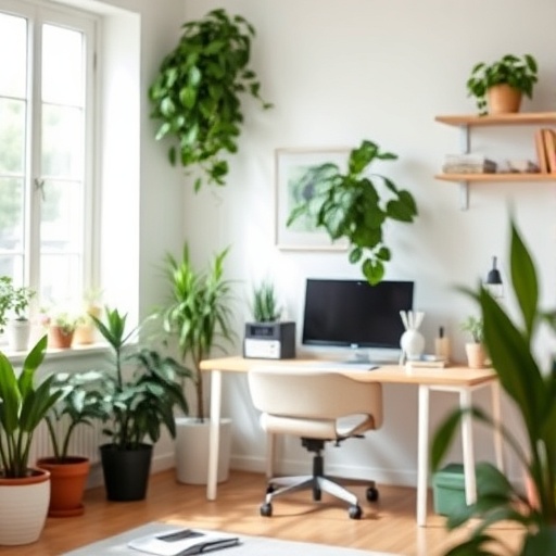 home office with indoor plants