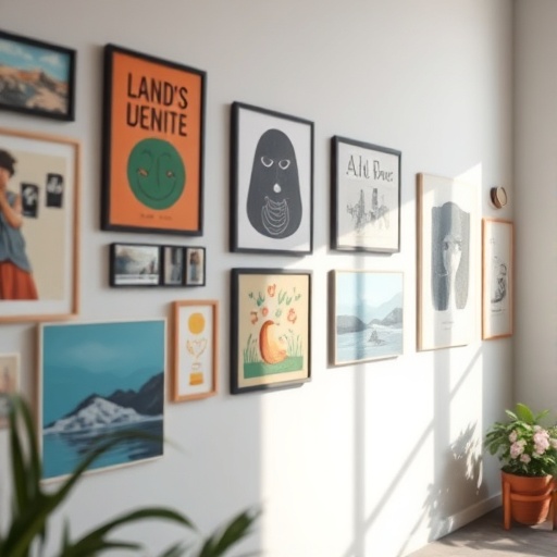 gallery wall with various art styles