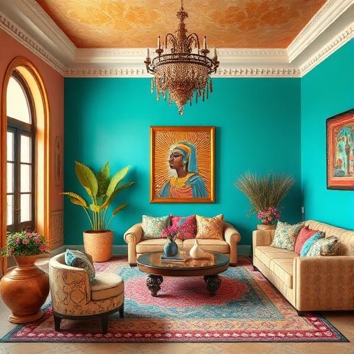 Interior decor with Egyptian-inspired colors and textures