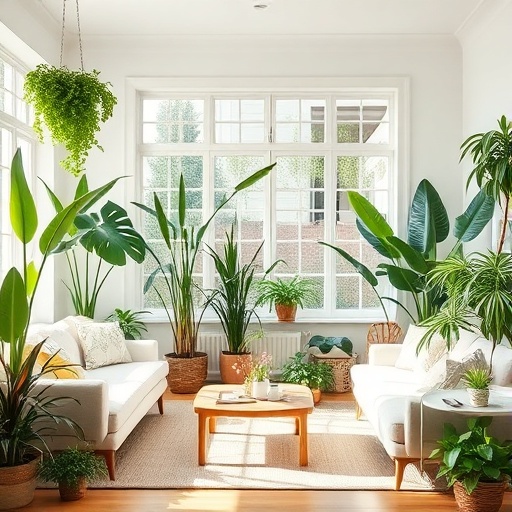 Indoor plants in a bright living room