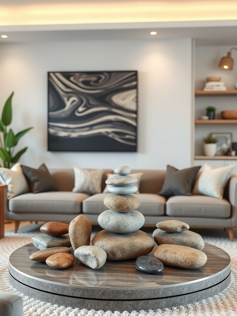 modern living room with stone decor