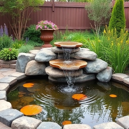 tranquil garden pond with stone feature