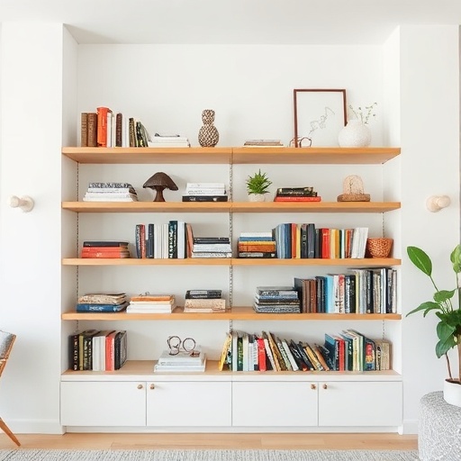 open shelving with books and decor