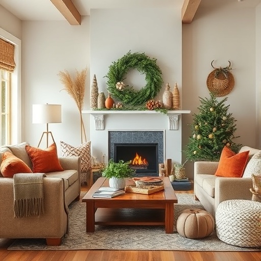 cozy living room with seasonal decor