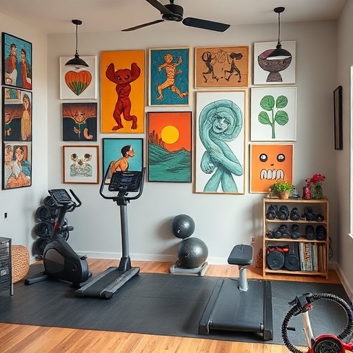 home gym with local artwork