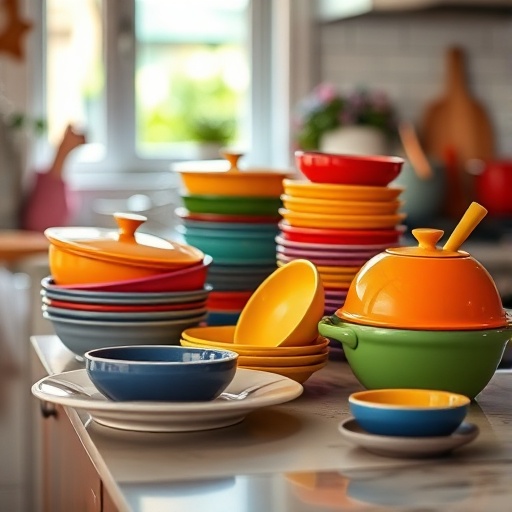 colorful dishware on a kitchen table