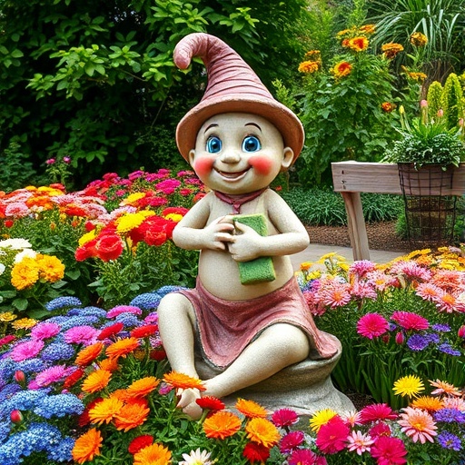 whimsical garden statue in a garden