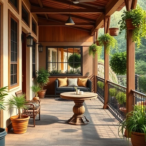 cozy outdoor patio with seating