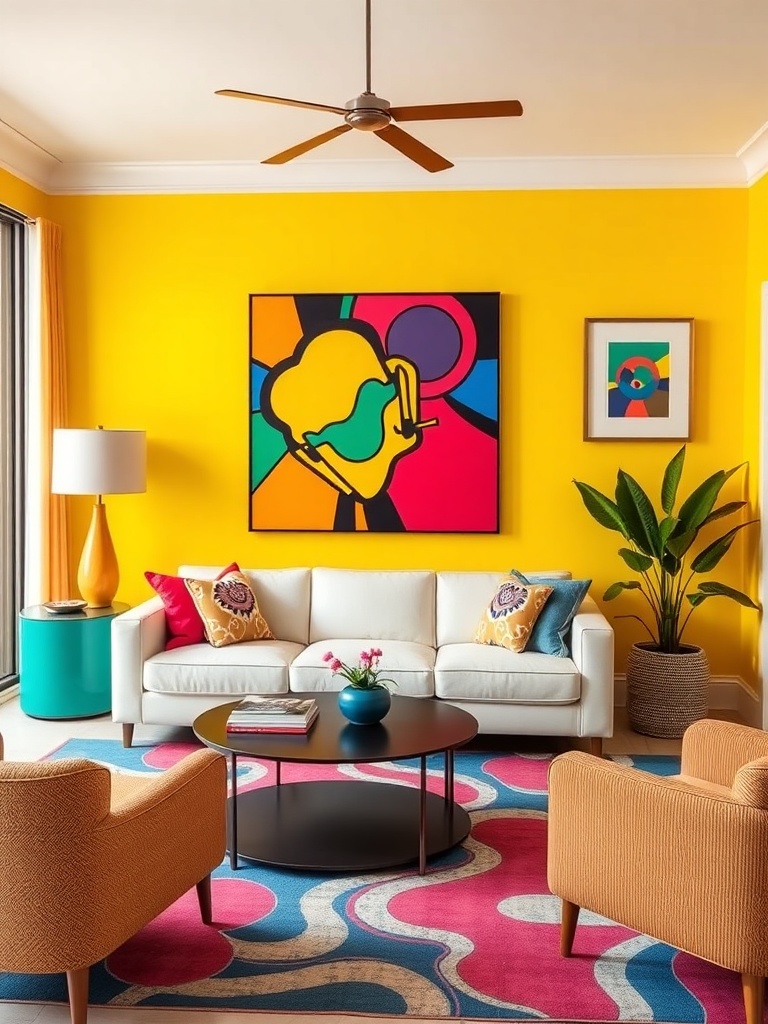living room with vibrant pop art decor