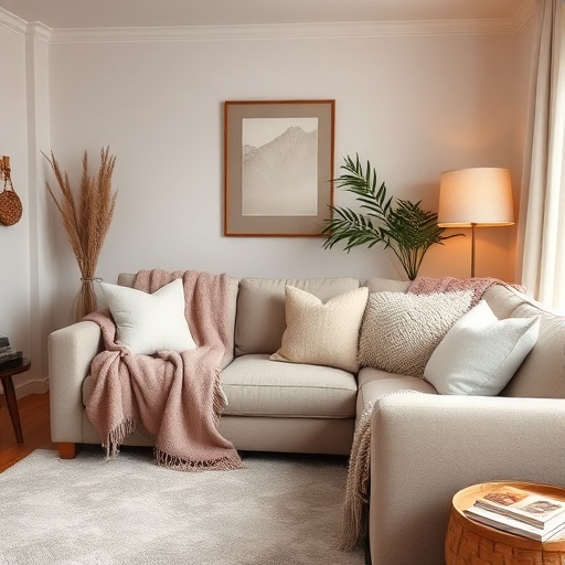 cozy living room with textiles