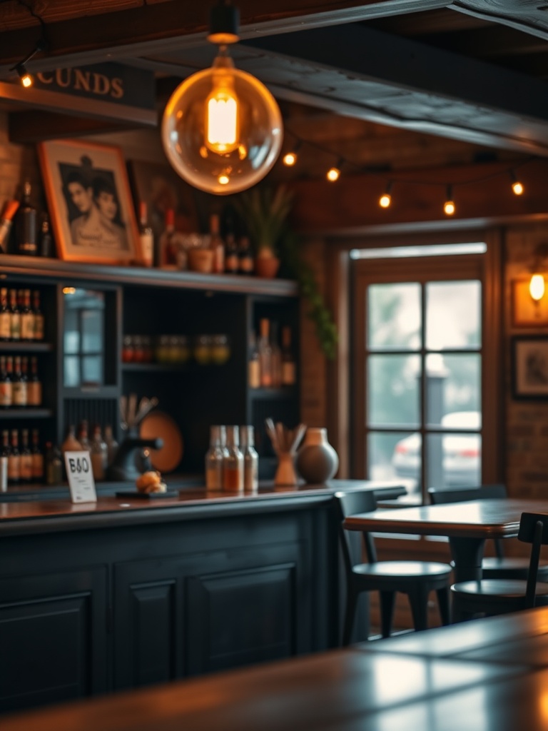 cozy home bar with warm lighting