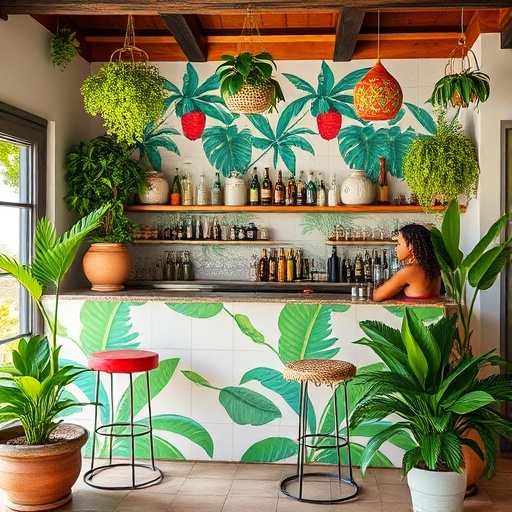 tropical themed home bar