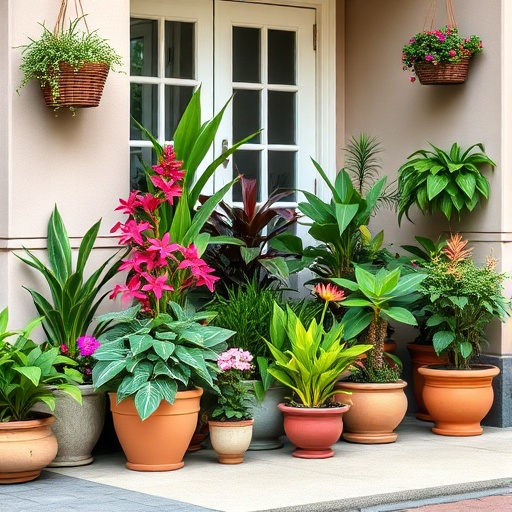 potted plants at entrance