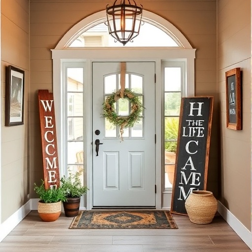 welcoming entryway with decor signs