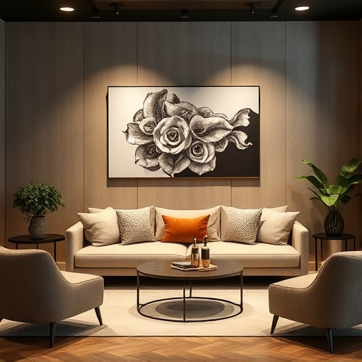 modern living space with decor signs