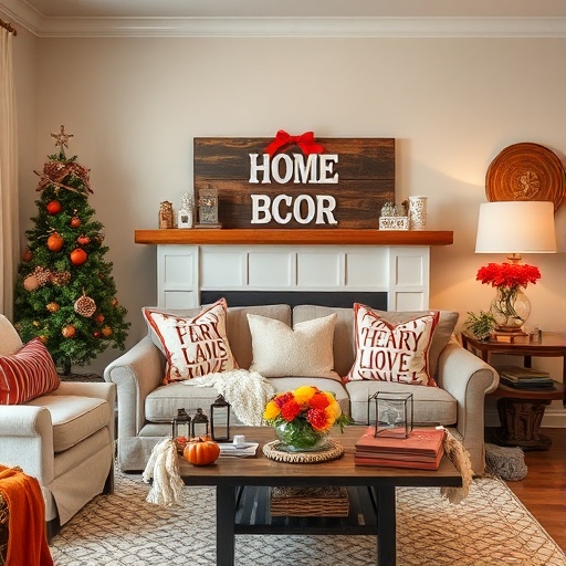 seasonal display of home decor signs