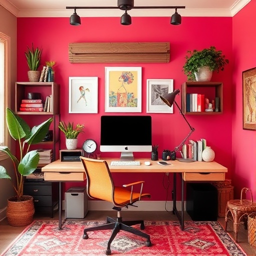 creative home office with vibrant colors