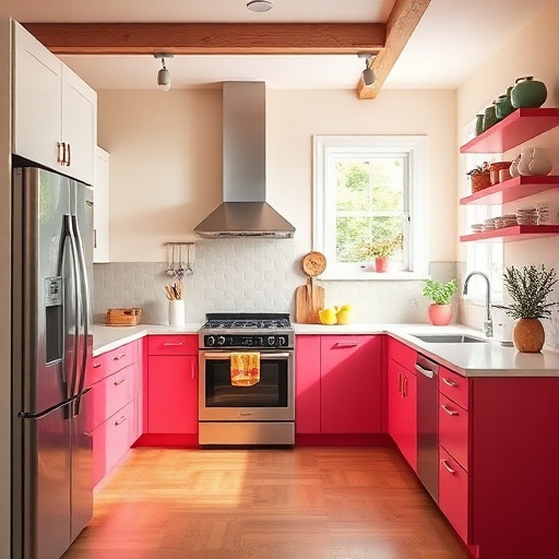 vibrant kitchen with colorful cabinetry