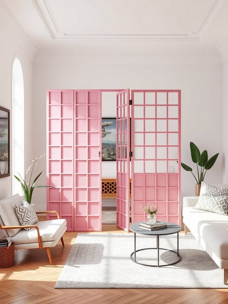 room with a pink Rentry divider
