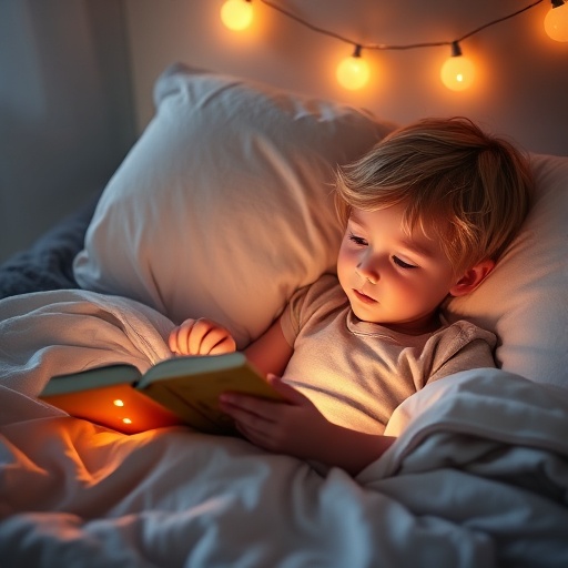 Child reading in bed