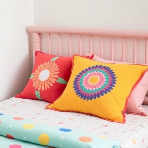 Decorative cushions on a child's bed