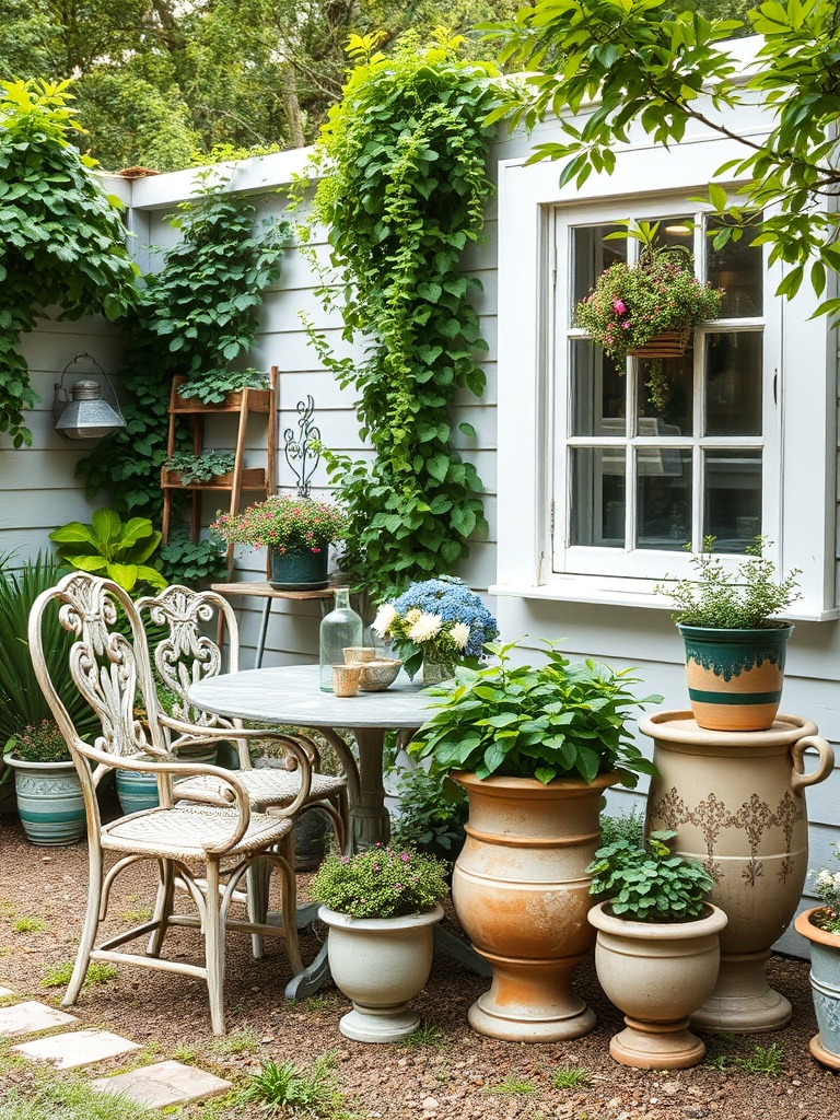 vintage garden decor with antique furniture