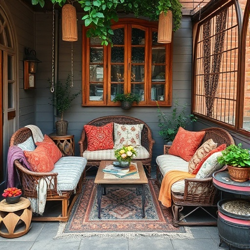 cozy outdoor seating with vintage textiles